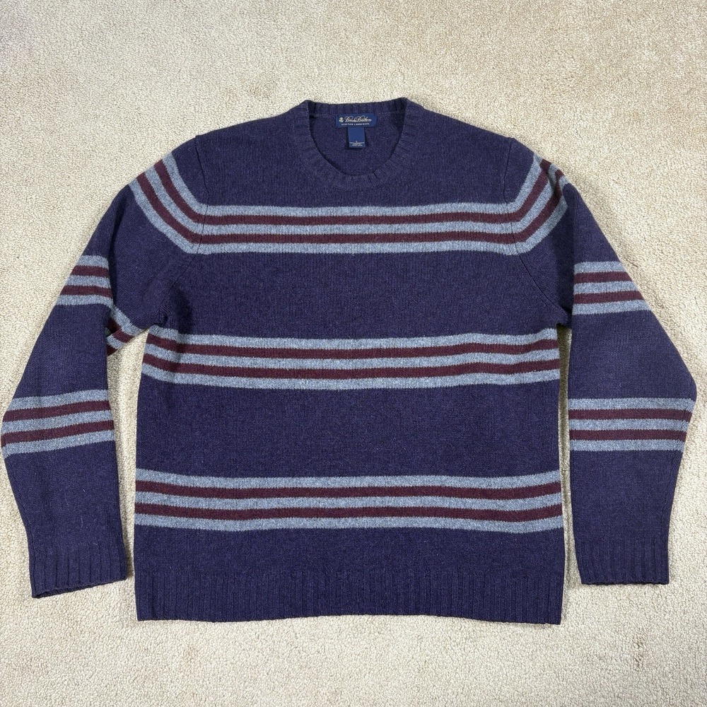 VTG Brooks Brothers Scottish Lambswool Knit Sweater Purple Striped Mens L